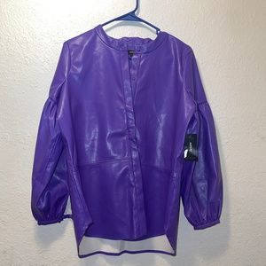 Alfani Mandarine-Collar Faux-Leather Blouse, Purple